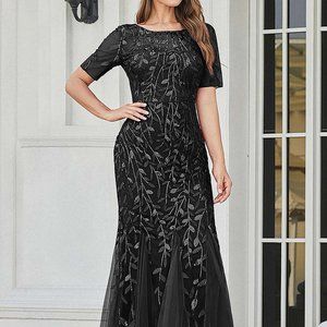 BLACK MOTHER OF BRIDE EVENING FORMAL SHEATH GLITTERY LONG DRESS GOWN AC7707
